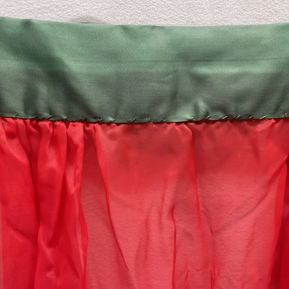 Vintage Handmade Red Christmas Sheer Kitchen Half Skirt Apron Trees Holly MCM